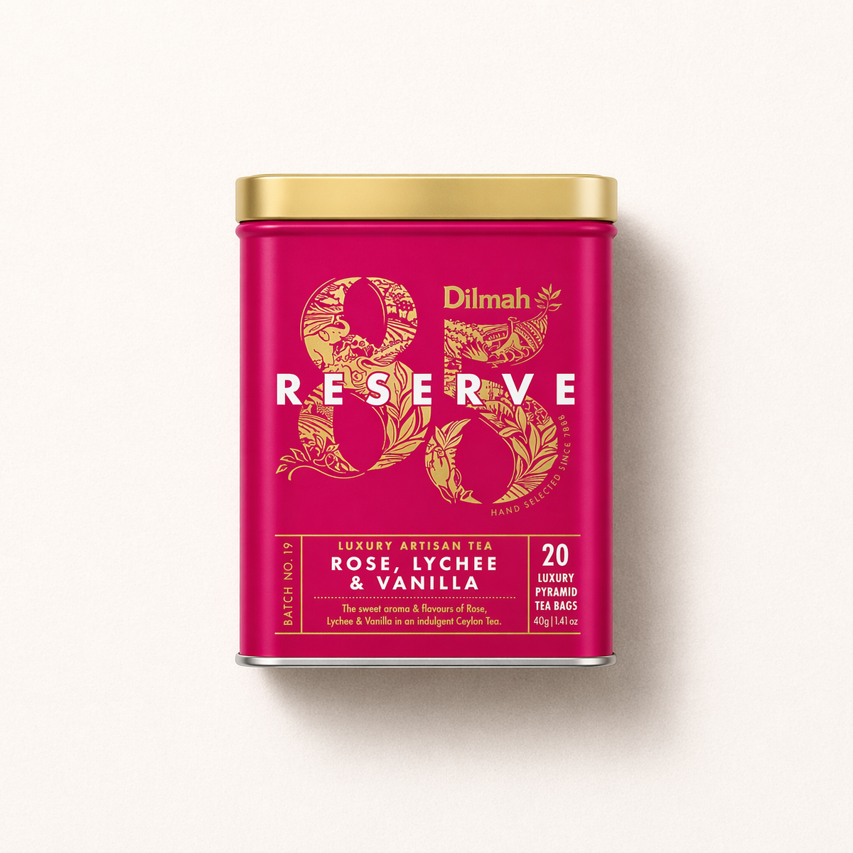 Dilmah 85 Reserve Rose, Lychee & Vanilla Ceylon Black Tea – 20 Luxury Leaf Bags
