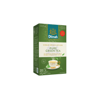 Dilmah Pure Green Tea packaging on a dark green background