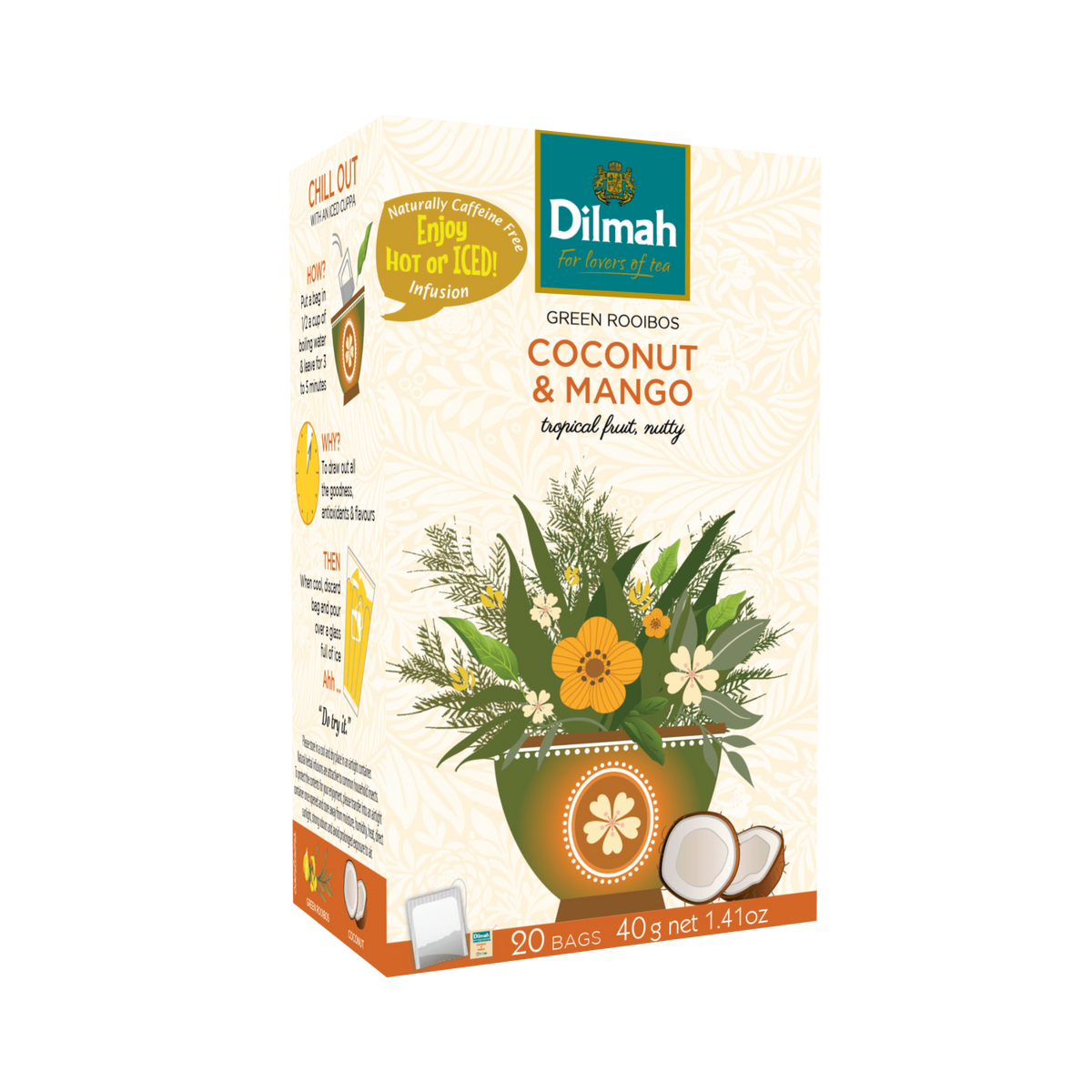 Green Rooibos Coconut & Mango Infusion-20 Tea Bags with Tag