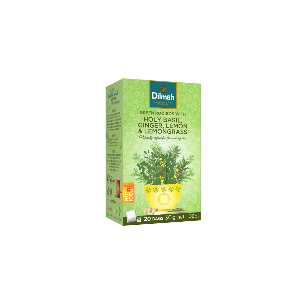 Green Rooibos Holy Basil, Ginger, Lemon & Lemongrass Infusion-20 Tea Bags with Tag