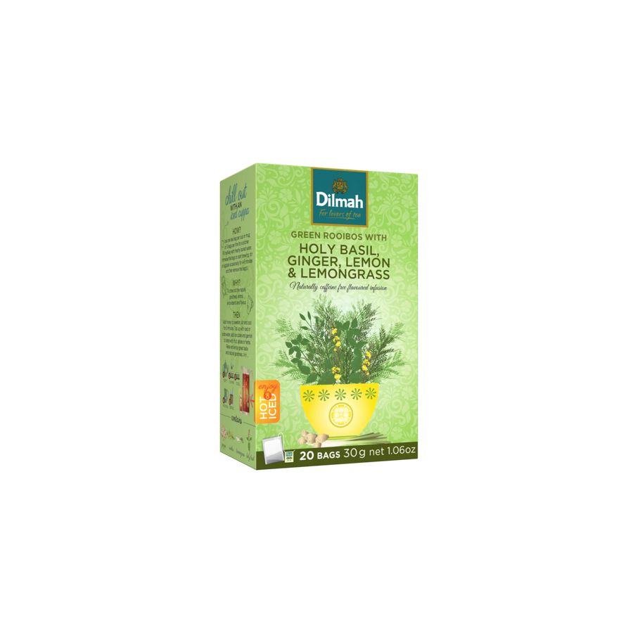 Green Rooibos Holy Basil, Ginger, Lemon & Lemongrass Infusion-20 Tea Bags with Tag