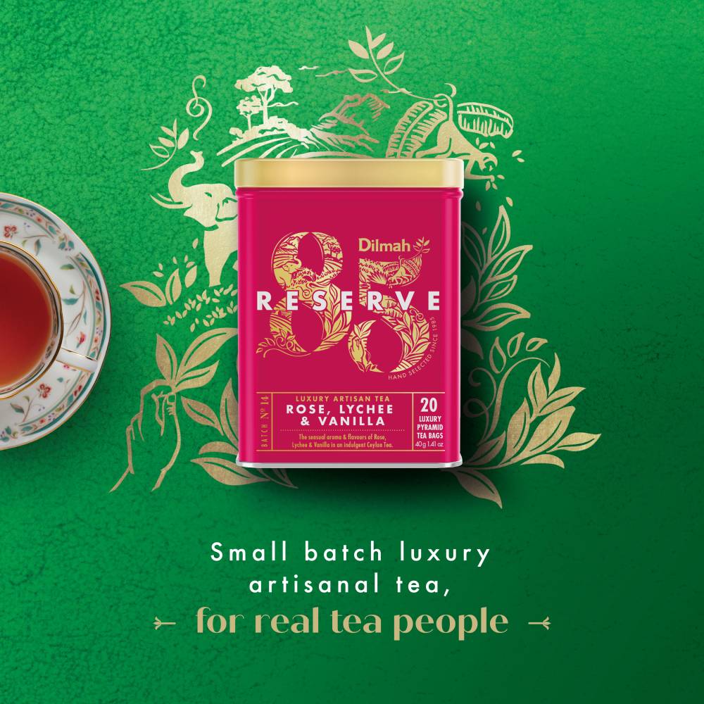 Dilmah 85 Reserve Rose, Lychee & Vanilla Ceylon Black Tea – 20 Luxury Leaf Bags