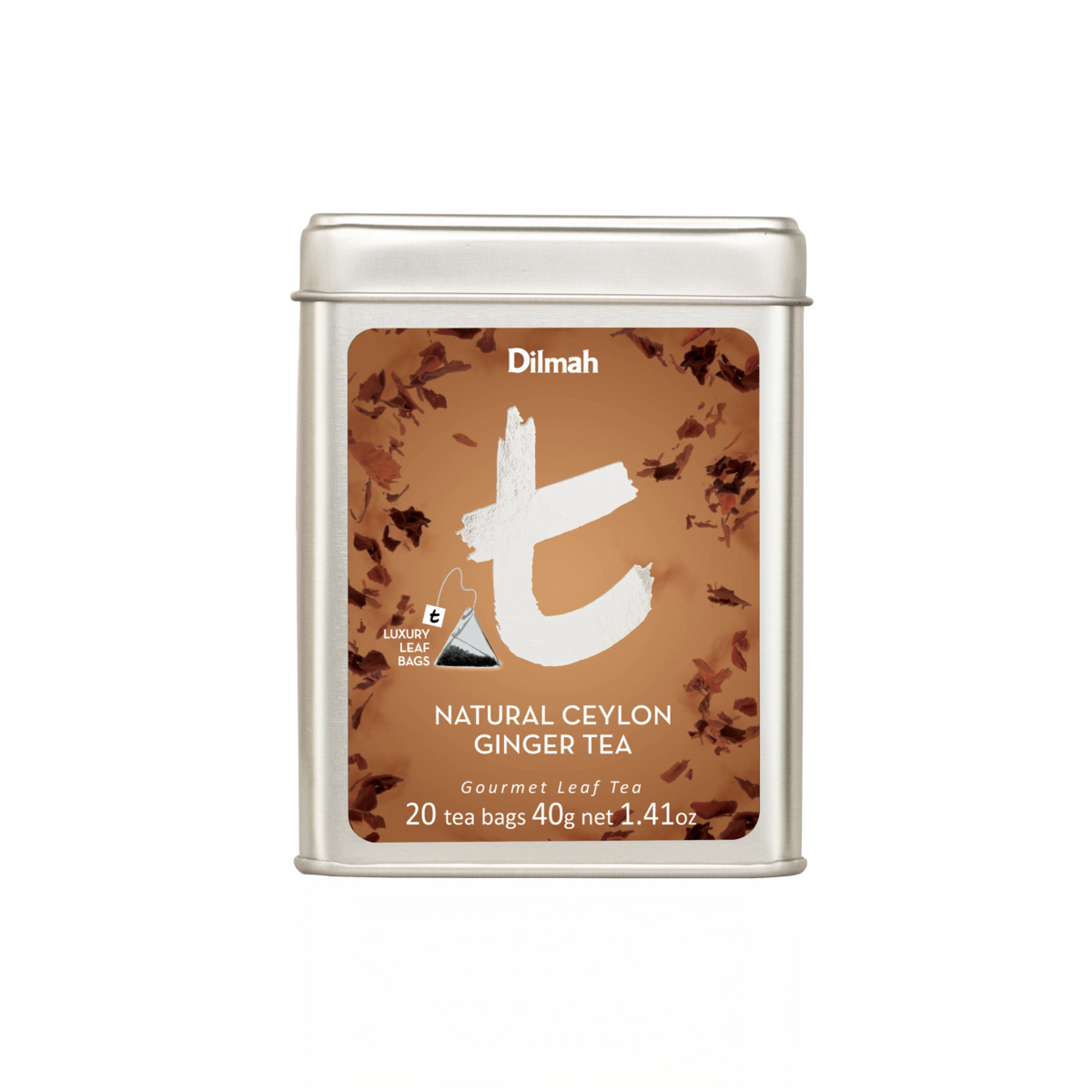 t-Series Natural Ceylon Ginger Black Tea Tin Caddy-20 Luxury Leaf Tea Bags
